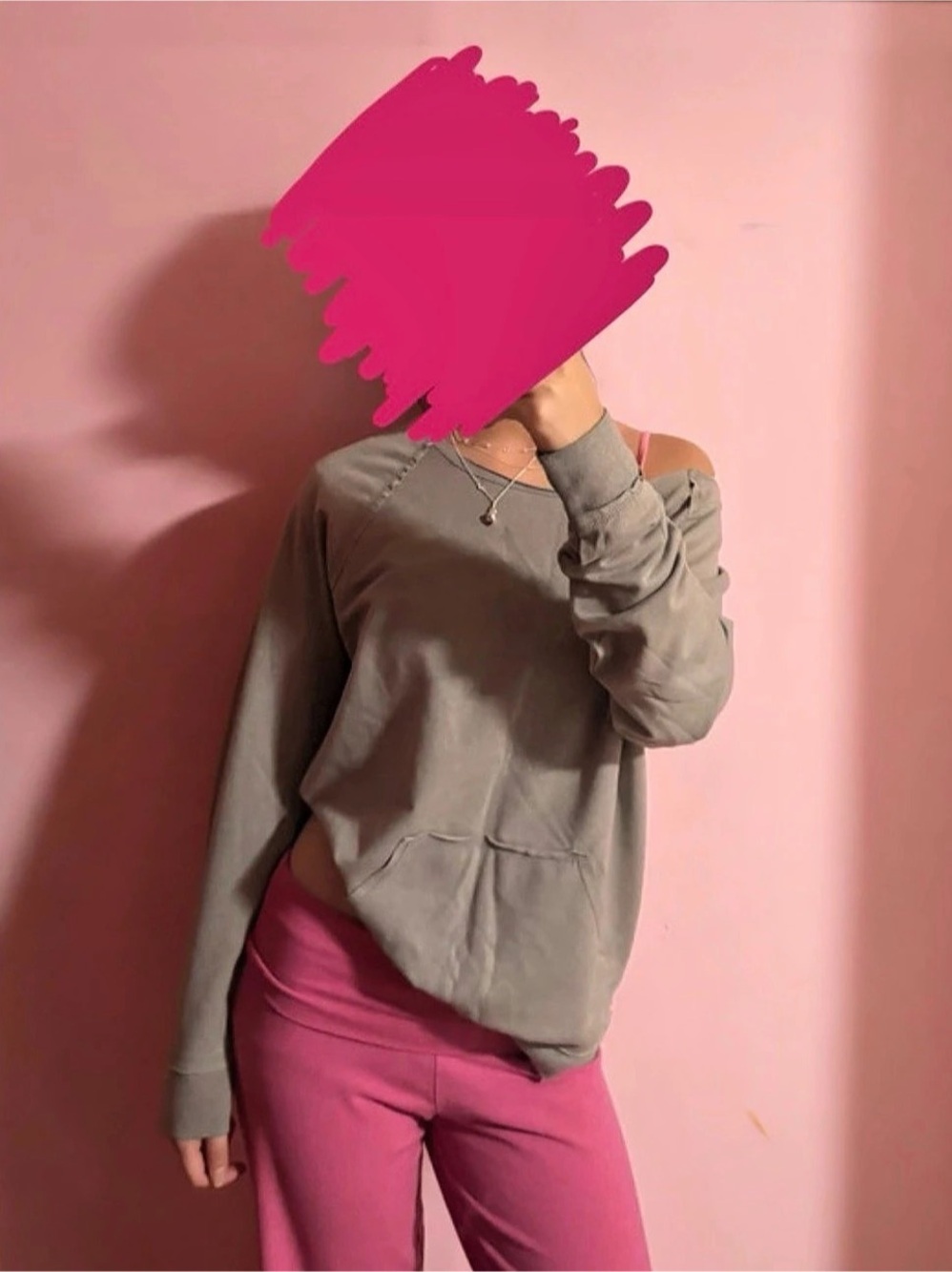 Gray slightly off shoulder long sleeve top